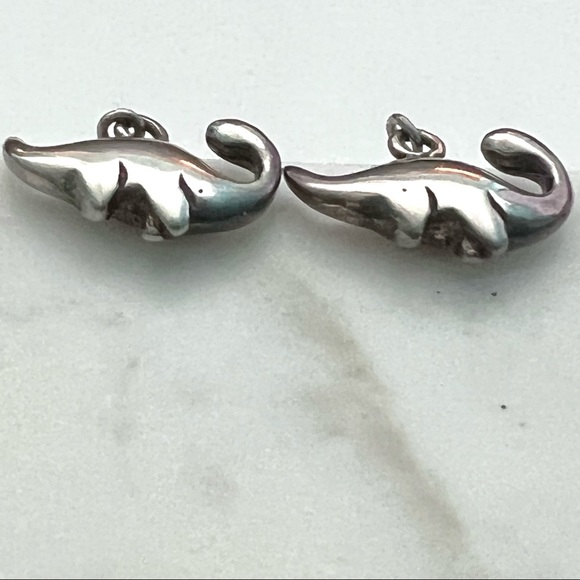 Brontosaurus Dinosaur Sterling Silver 925 Dangle Earrings - Picture 2 of 7